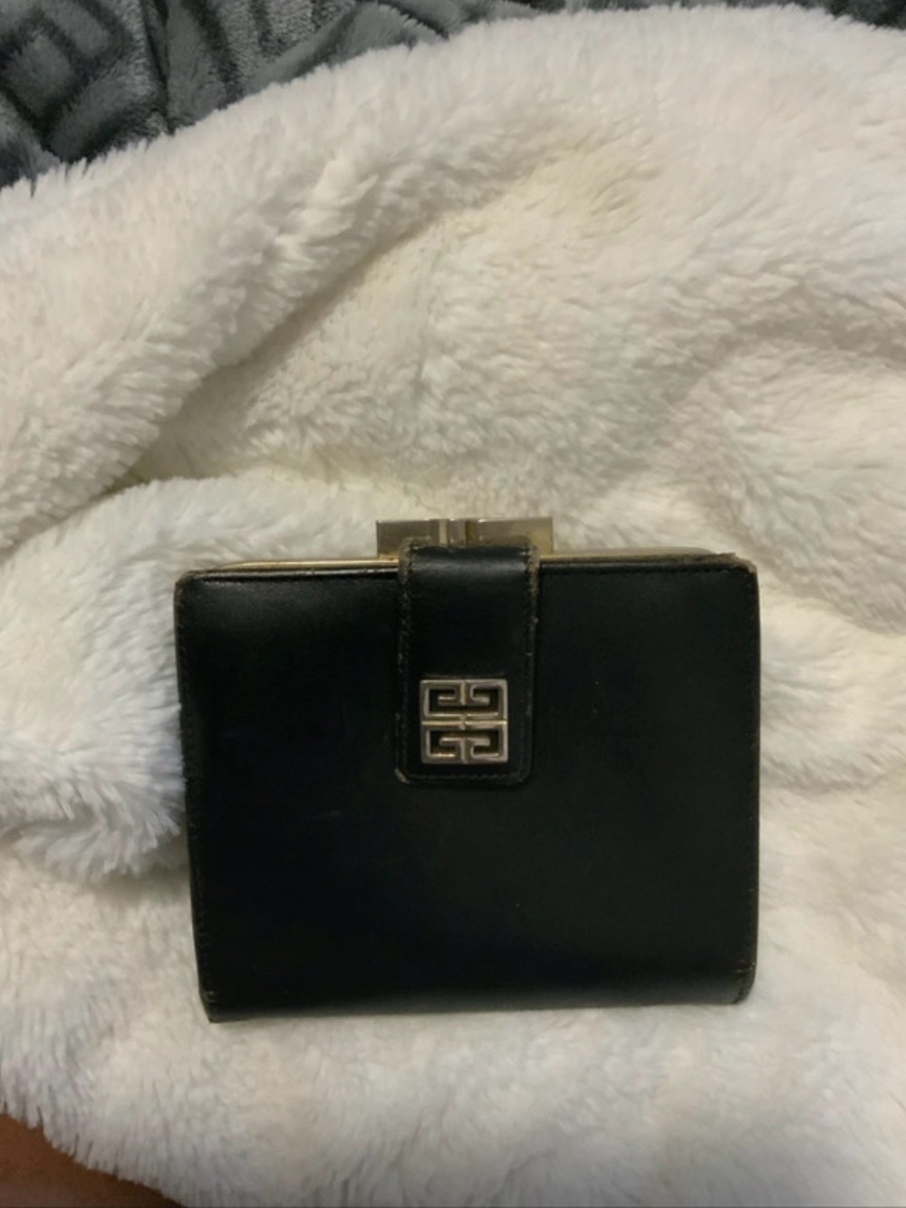 Givenchy Black Leather KISS Lock Bi Fold Wallet